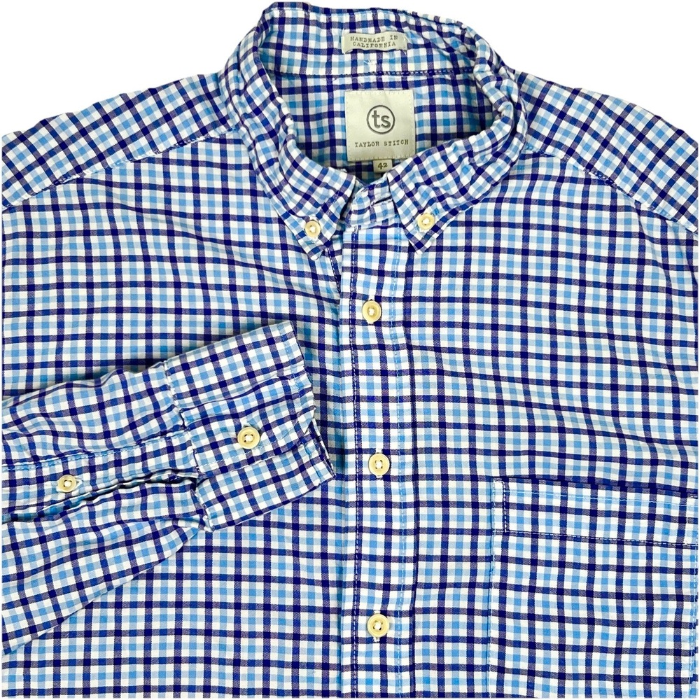 Taylor Stitch Shirt Men's M White Blue Button Up Lightweight Gingham Check 42